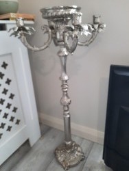 2 Apex silver decorative Candelabra with 4 candle arms and placements on top for floral bouquet. 
