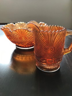 Vintage Depression Iridescent Orange Bowl and Jug 