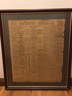 Rare Vintage Evening Herald Framed newspaper 