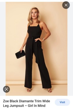 Girl in Mind Black jumpsuit, diamante straps, wide leg, size 16 with new label 