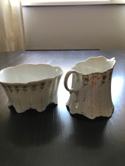 Vintage White/Gold Sugar Bowl and Jug 