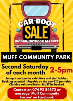 Indoor/Outdoor Car Boot Sale in Muff Community Park 