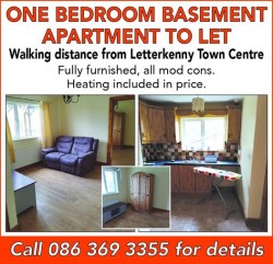 One bedroom furnished basement apartment to let 
