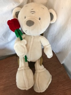 Velvet white teddy holding a red rose 