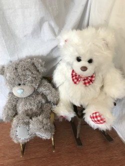 Two Soft Teddies one Grey one White 