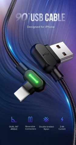 90 Degree LED 3m USB Cable For iPhone 