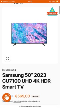 Samsung CU7100, 50", HDR 4K Smart LED TV (2023) 