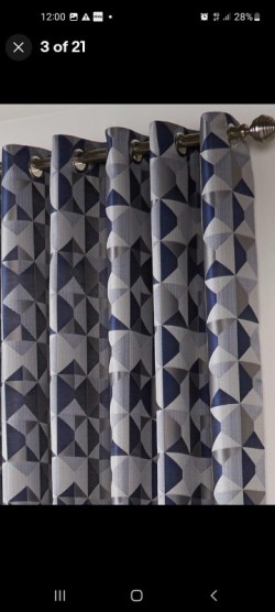 2 pairs Navy/Grey Geometric Eyelet Curtains  