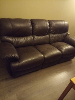3 Seater Dark Brown Leather Sofa With Recliner  
