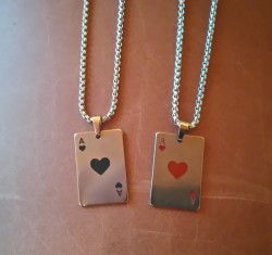 4 STEEL POKER CARD NECKLACES (BRAND NEW).  