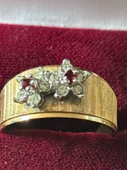 An 18 KT Gold Garnet and Diamond Ring. 