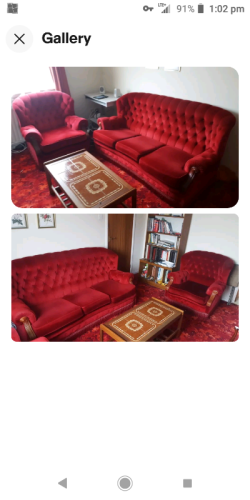 Red velvet, cherry red suite of furniture 