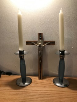 Crucifix and pair of candlesticks 