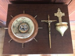 Brass Crucifix, Holy water Font and Barometer 
