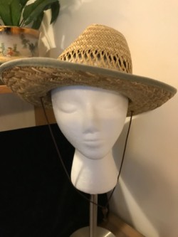 Straw Hat with green band and tie string 