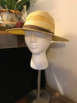 Straw Hat with chevron design band 