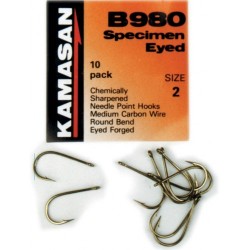 Kamasan B980 Specimen Eyed Hooks Size 2 (10 Pack) 